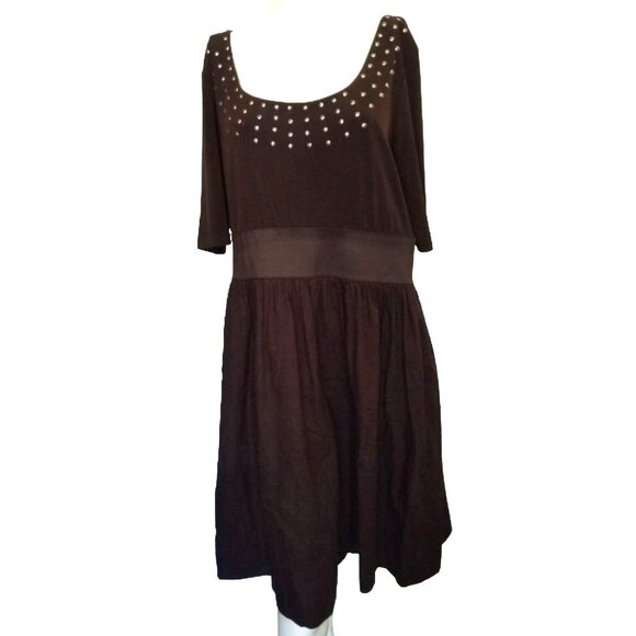 Signature by Robbie Bee Dress Brown Studded Babydoll Sz 16 (XL) Knee Length - Picture 6 of 8